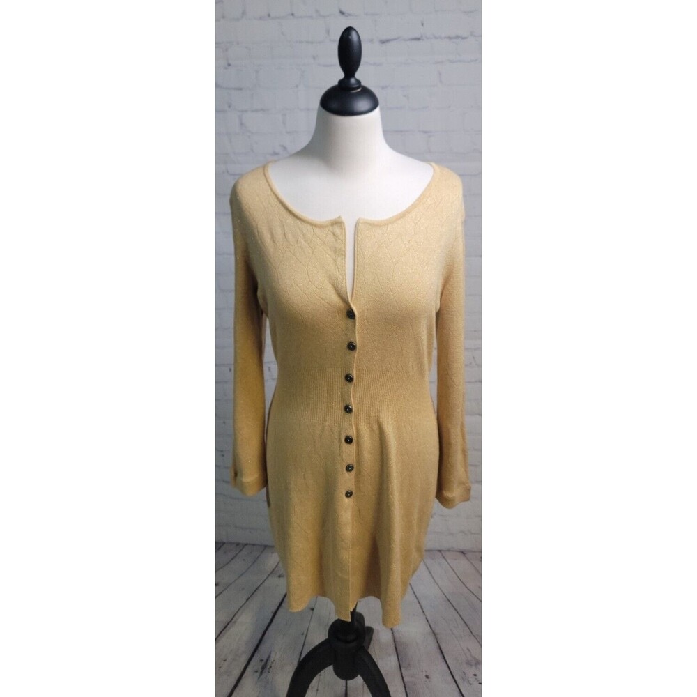 Nic + Zoe Women's Gold Sweater Cardigan Long size Med Metallic Buttons Sprakle